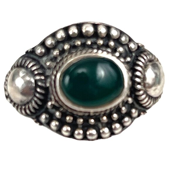 Vintage Sterling Silver and Green Agate Ring Siged JQA - Picture 4 of 7